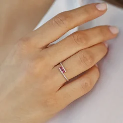 14k Cross Over Diamond Ring with Round Rubies