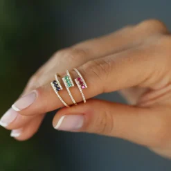 14k Cross Over Diamond Ring with Round Rubies