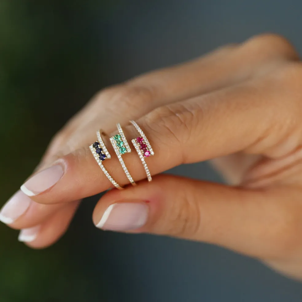 14k Cross Over Diamond Ring with Round Rubies