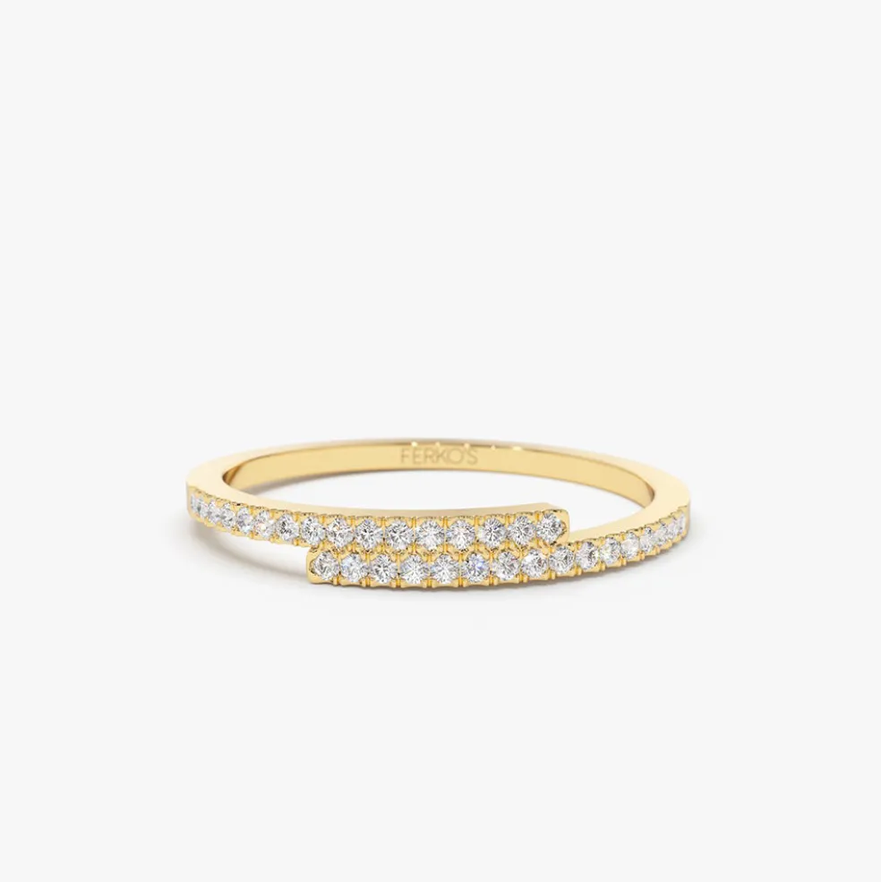 14k Cross Over Diamond Stackable Ring