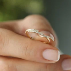 14k Cross Over Diamond Stackable Ring