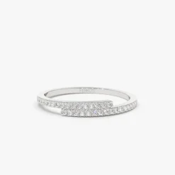 14k Cross Over Diamond Stackable Ring