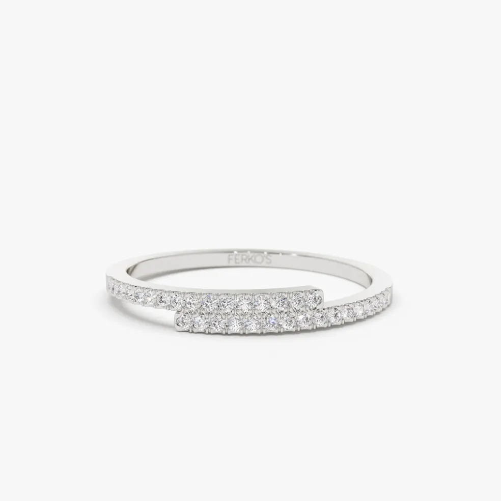 14k Cross Over Diamond Stackable Ring