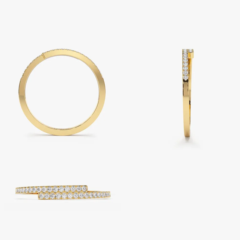 14k Cross Over Diamond Stackable Ring