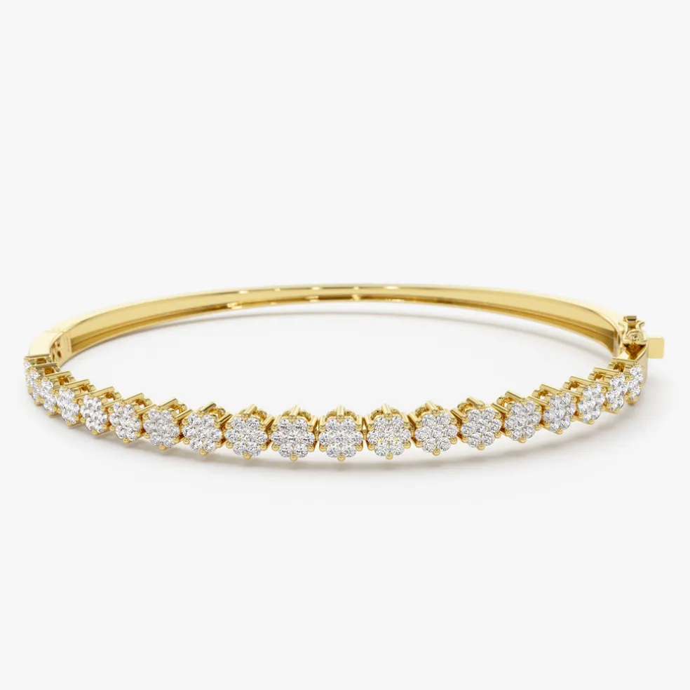 14k 1.15ctw Luxurious Cluster Diamond Bangle