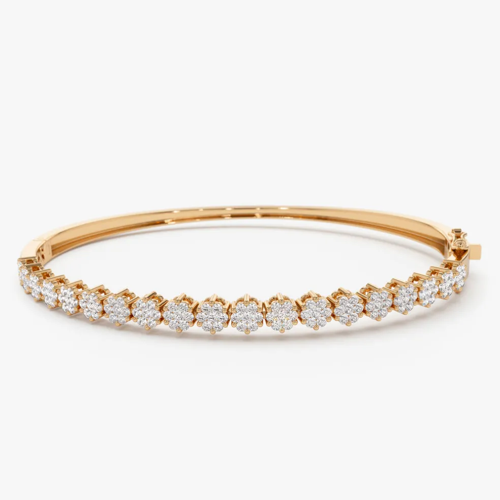 14k 1.15ctw Luxurious Cluster Diamond Bangle
