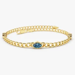 14k Cuban Link Bracelet w/ Bezel Setting London Blue Topaz
