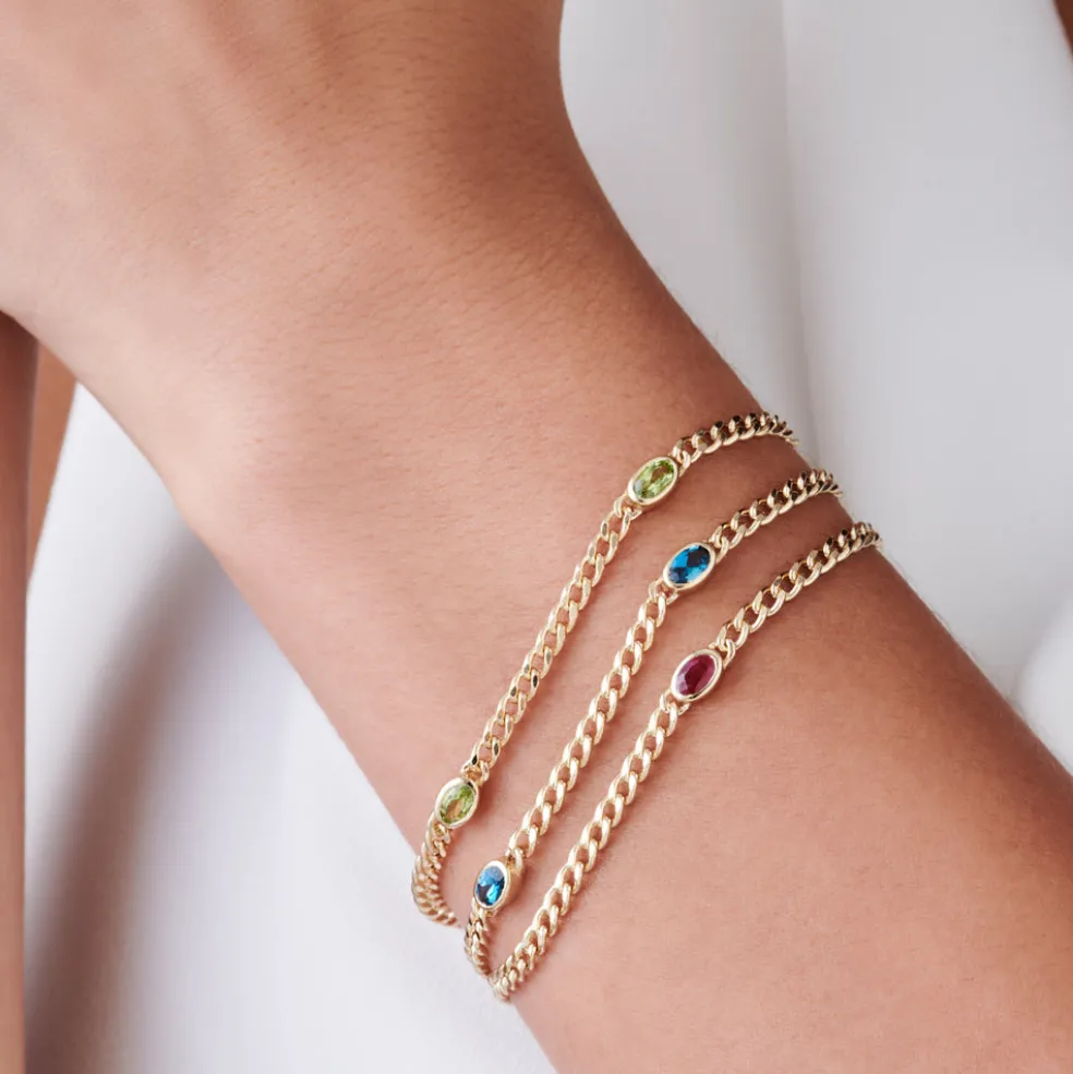 14k Cuban Link Bracelet w/ Bezel Setting London Blue Topaz