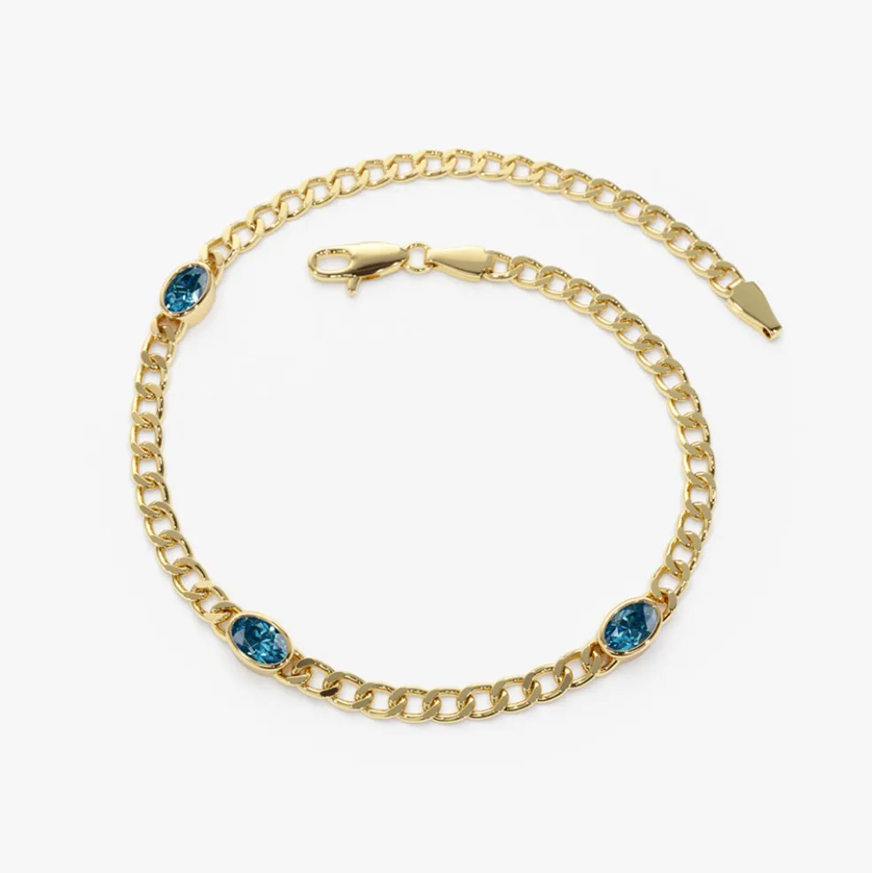 14k Cuban Link Bracelet w/ Bezel Setting London Blue Topaz