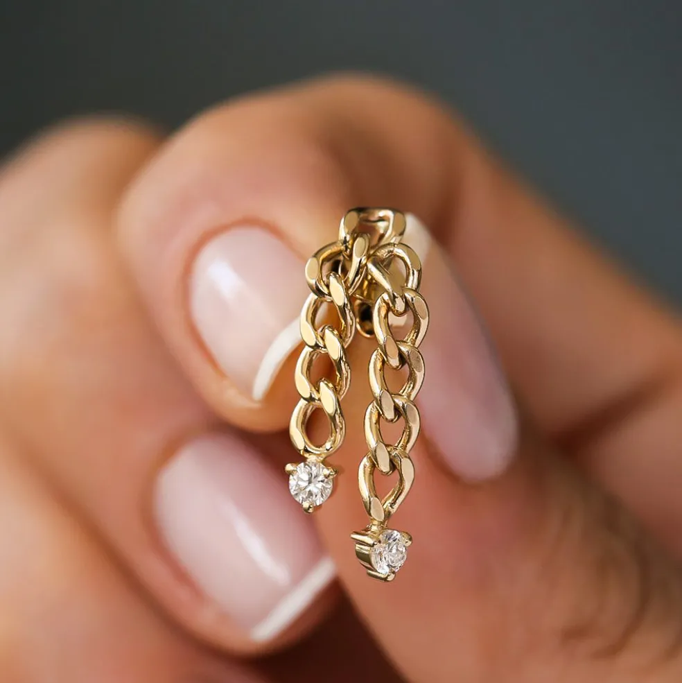 14k Cuban Link Diamond Earrings