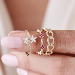 14k Curb Link Diamond Pave Ring