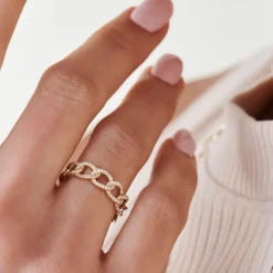 14k Curb Link Diamond Pave Ring