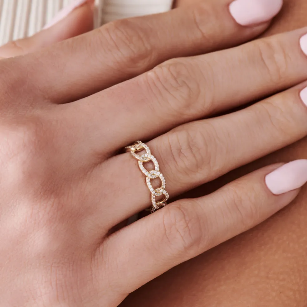 14k Curb Link Diamond Pave Ring