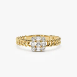 14k Curb Link Illusion Setting Baguette Diamond Ring
