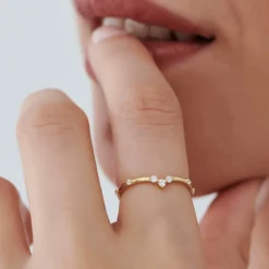 14k Curved Chevron Diamond Stacking Ring