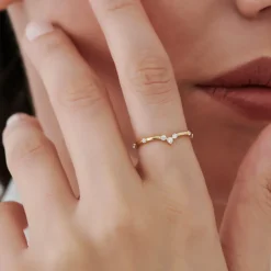 14k Curved Chevron Diamond Stacking Ring