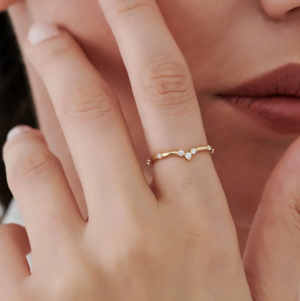 14k Curved Chevron Diamond Stacking Ring