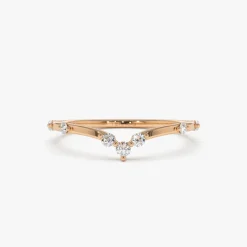 14k Curved Chevron Diamond Stacking Ring