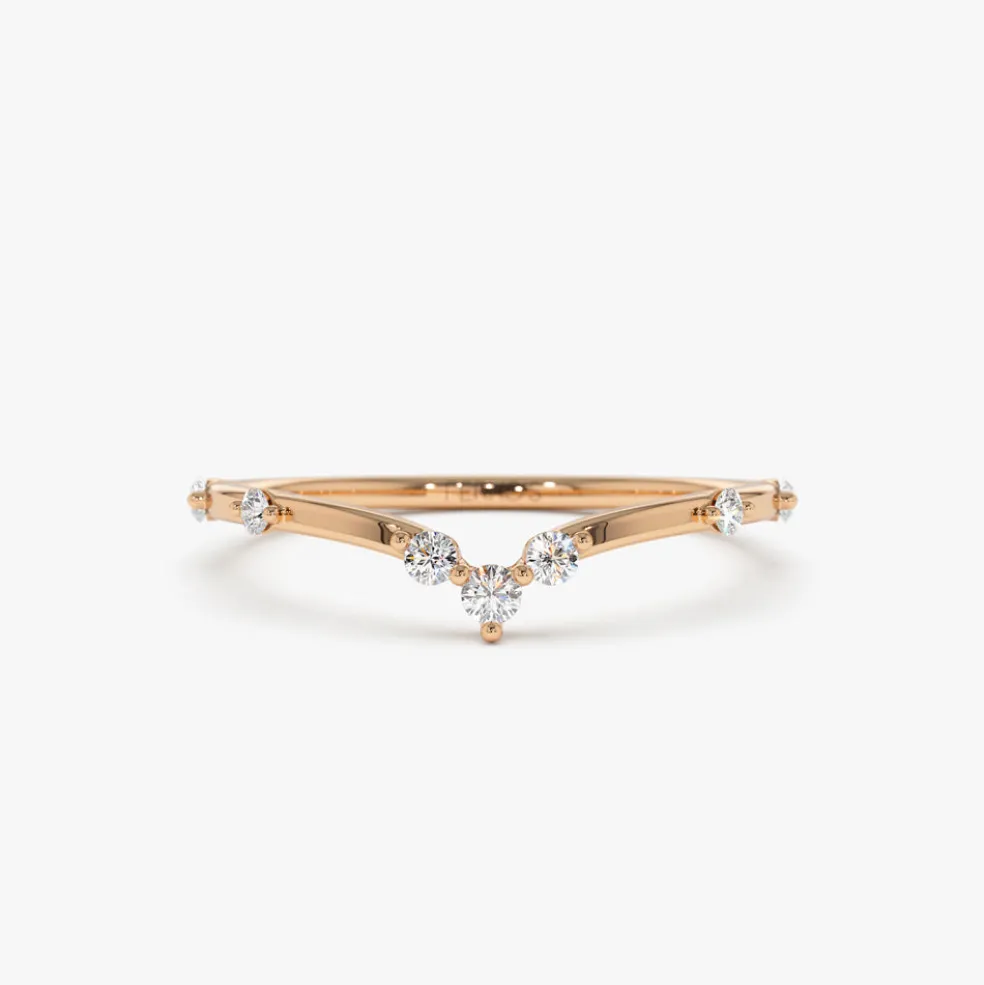 14k Curved Chevron Diamond Stacking Ring