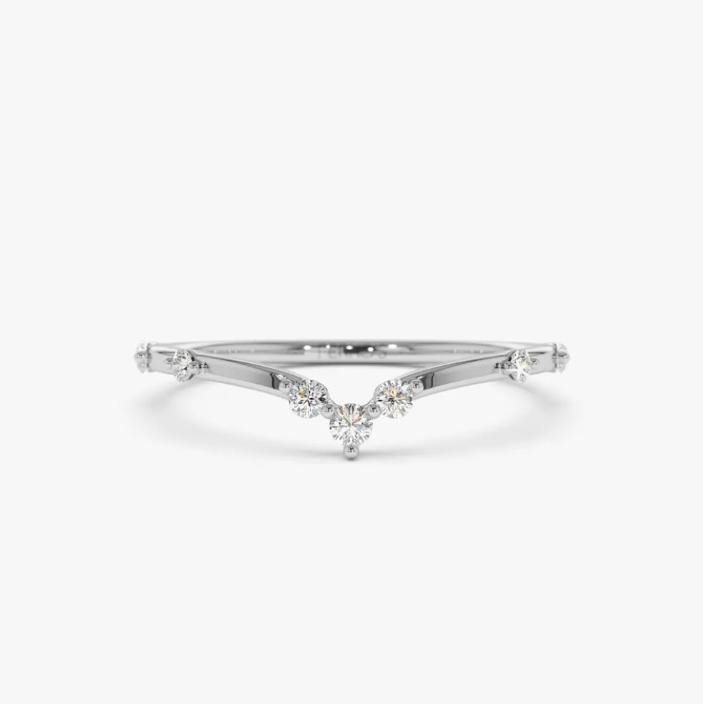 14k Curved Chevron Diamond Stacking Ring