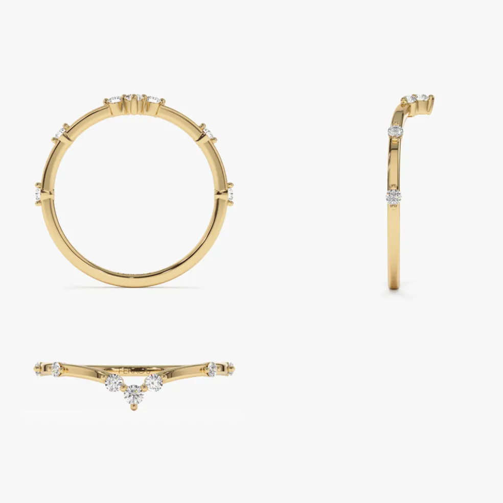 14k Curved Chevron Diamond Stacking Ring