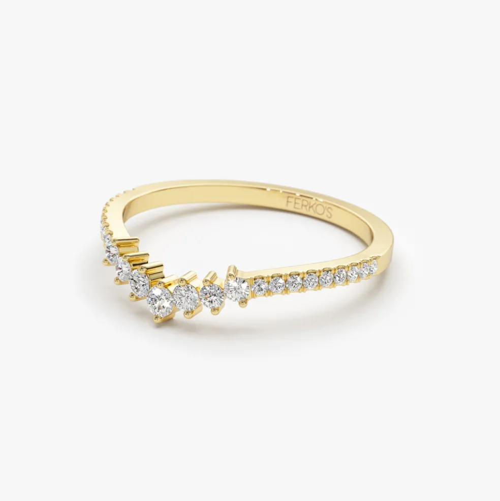 14k Curved Graduating Diamond Wedding Band
