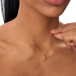 14K Cushion Cut Citrine Solitaire Necklace