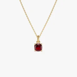 14K Cushion Cut Garnet Solitaire Necklace