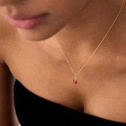 14K Cushion Cut Garnet Solitaire Necklace
