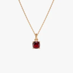 14K Cushion Cut Garnet Solitaire Necklace