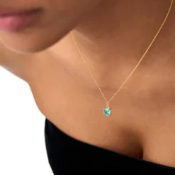 14K Cushion Cut London Blue Topaz Solitaire Necklace