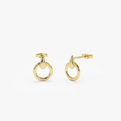 14k Dainty Circle Drop Earrings