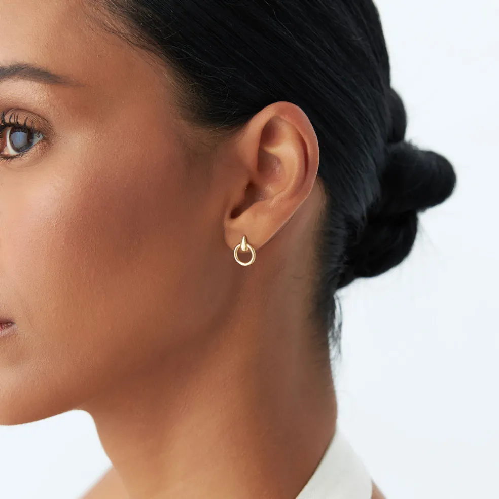 14k Dainty Circle Drop Earrings
