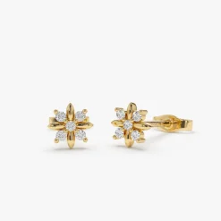 14k Dainty Crisscross Cluster Diamond Studs