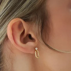 14k Dainty Dangline Oval Link Diamond Earrings