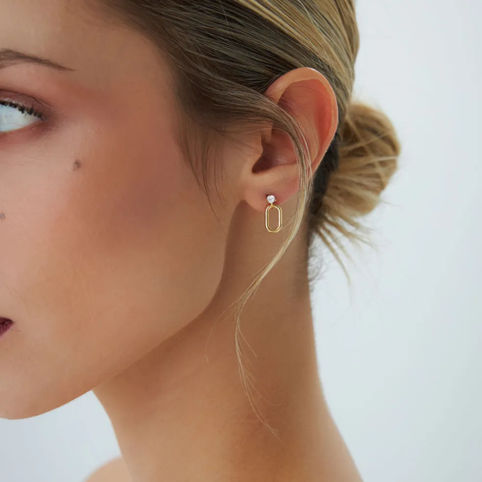 14k Dainty Dangline Oval Link Diamond Earrings