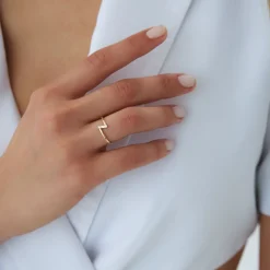 14k Dainty Diagonal Baguette Diamond Ring