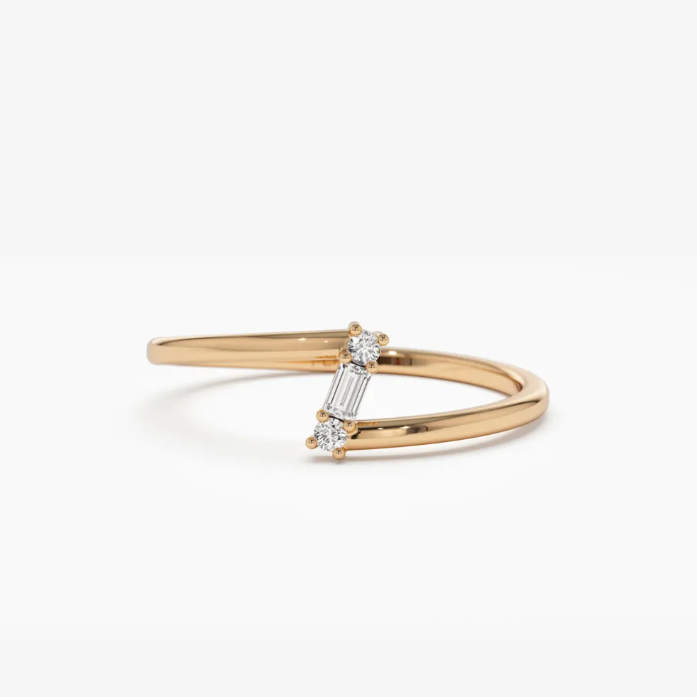 14k Dainty Diagonal Baguette Diamond Ring