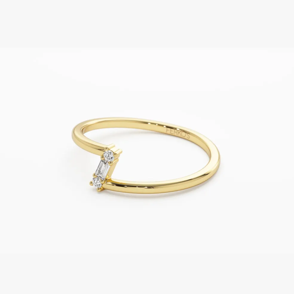 14k Dainty Diagonal Baguette Diamond Ring