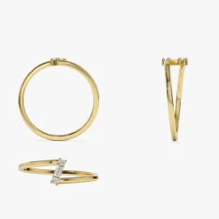 14k Dainty Diagonal Baguette Diamond Ring
