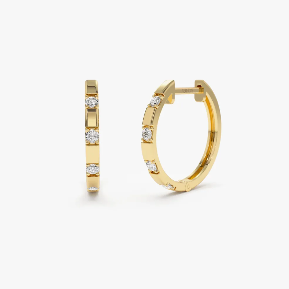 14k Dainty Diamond Hoop Earrings