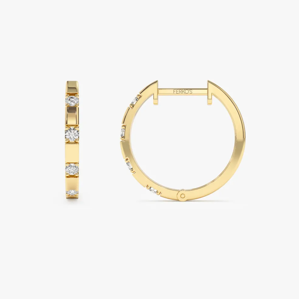 14k Dainty Diamond Hoop Earrings