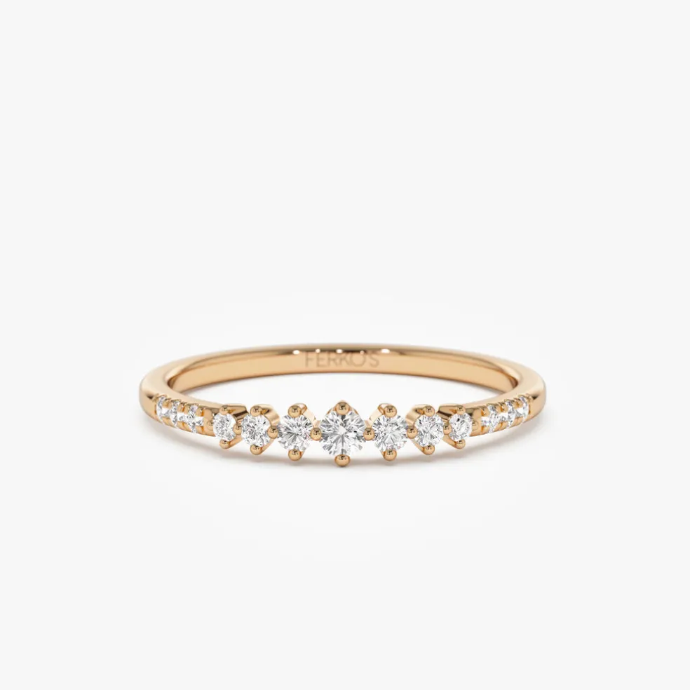 14k Dainty Graduating Diamond Wedding Ring