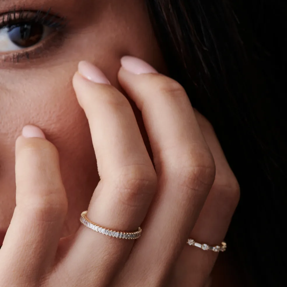 14k Dainty Stackable Full Eternity Baguette Diamond Ring