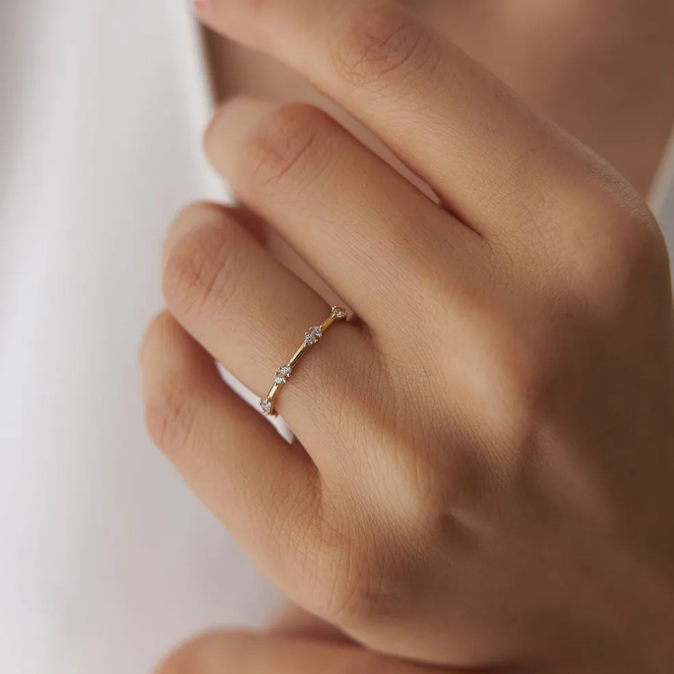 14k Dainty Stacking Diamond Wedding Band