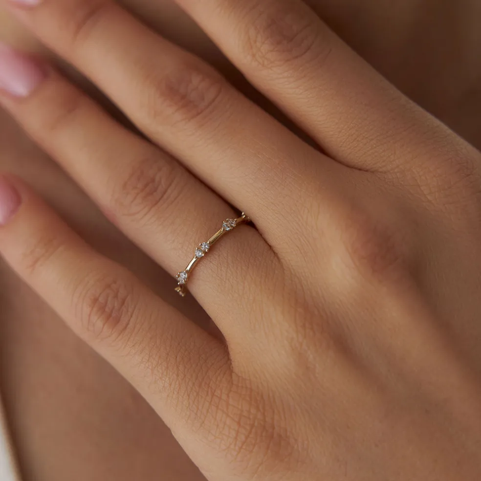 14k Dainty Stacking Diamond Wedding Band