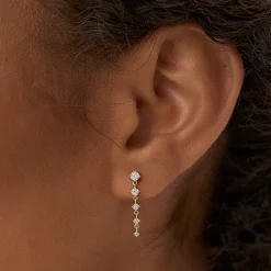 14k Dangling 4 Prong Diamond Drop Earrings