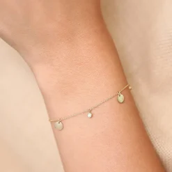 14k Dangling Diamond Bracelet with Dangling Gold Disc