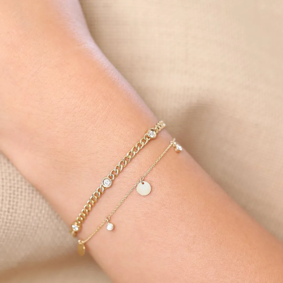 14k Dangling Diamond Bracelet with Dangling Gold Disc