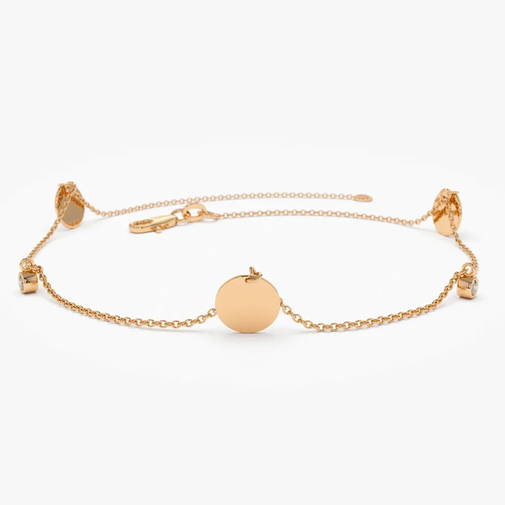 14k Dangling Diamond Bracelet with Dangling Gold Disc